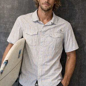 Deep Current Plaid Button Up Shirt Mens Small Surf Skate Beach Cotton S